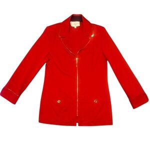 St. John Sport Vibrant Red Zip-Front Blazer with Gold Accents Size Small